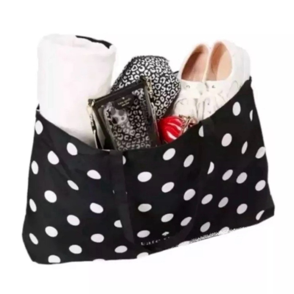 Kate Spade Reusable Tote – Black & White Polka Dots – NEW